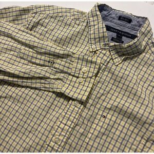 Tommy Hilfiger Men's Medium Classic Fit Plaid Shirt Yellow Blue Cotton